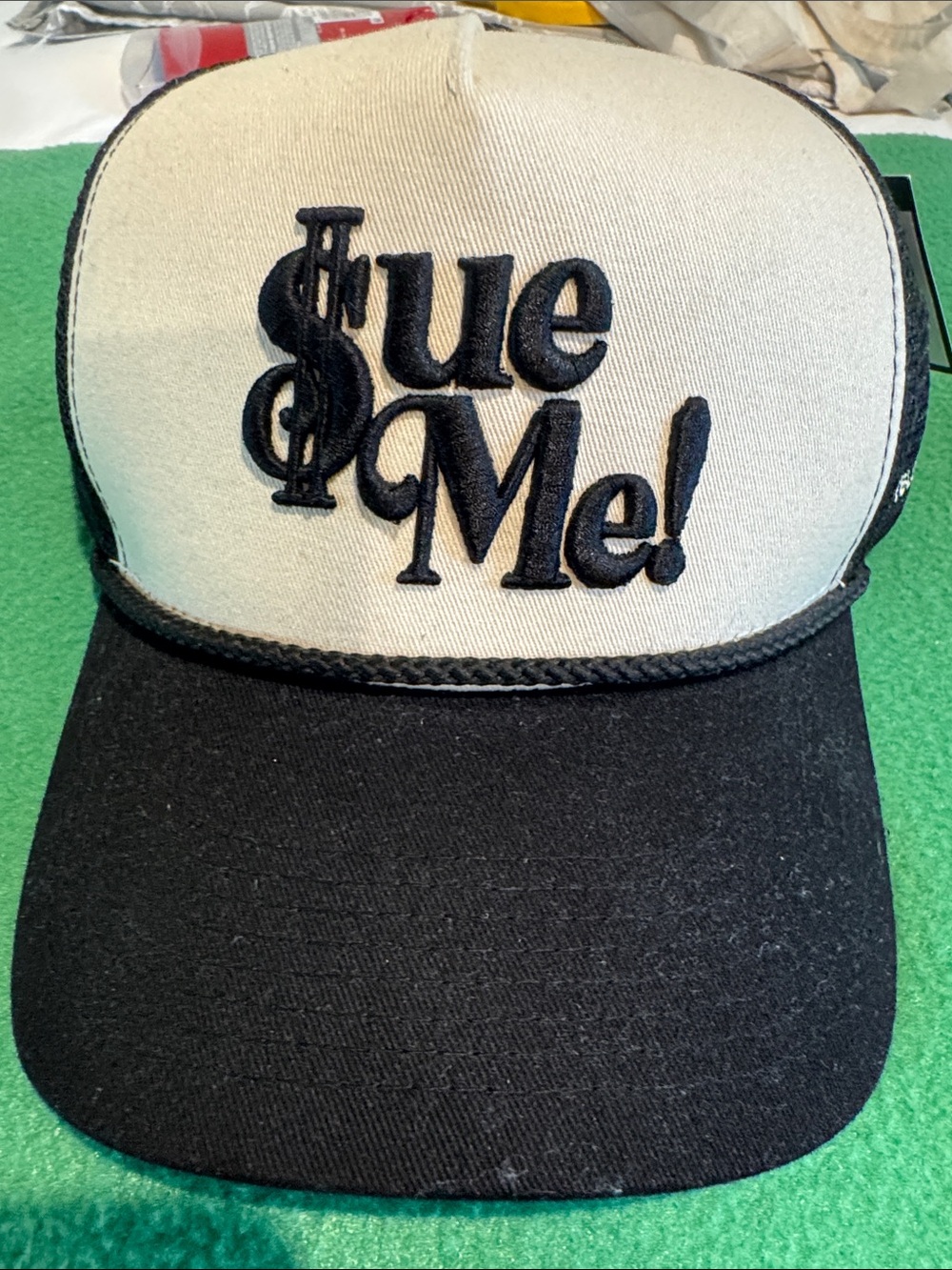 Field Grade Black and White "Sue Me!" Trucker Hat